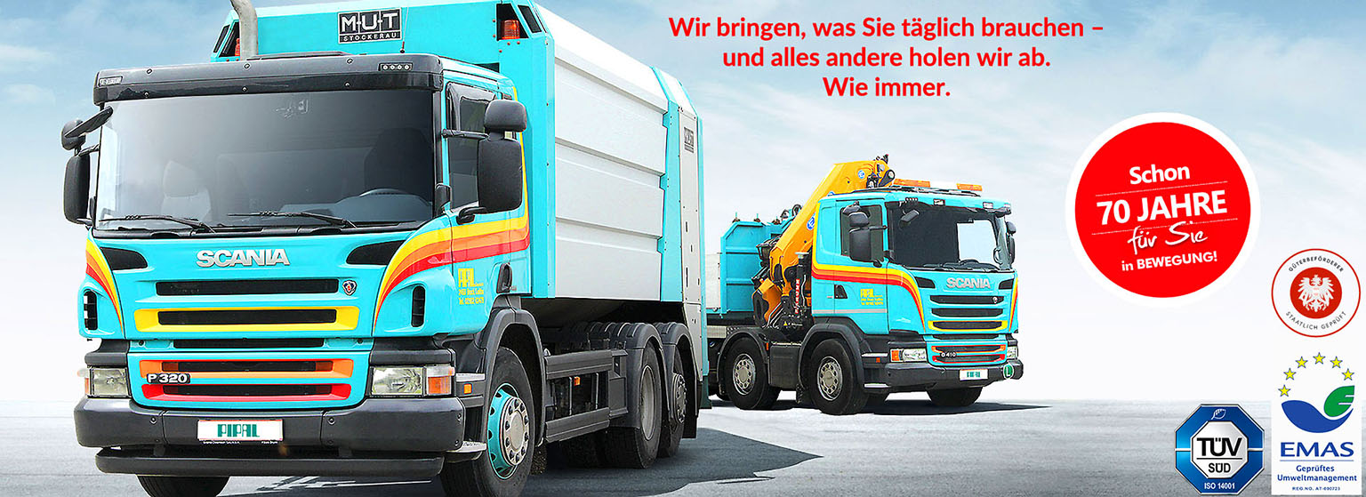 PIPAL Transporte Bruck an der Leitha • Gütertransporte in Wien und Niederösterreich • Wir bringen, was Sie täglich brauchen – und alles andere holen wir ab. Wie immer.